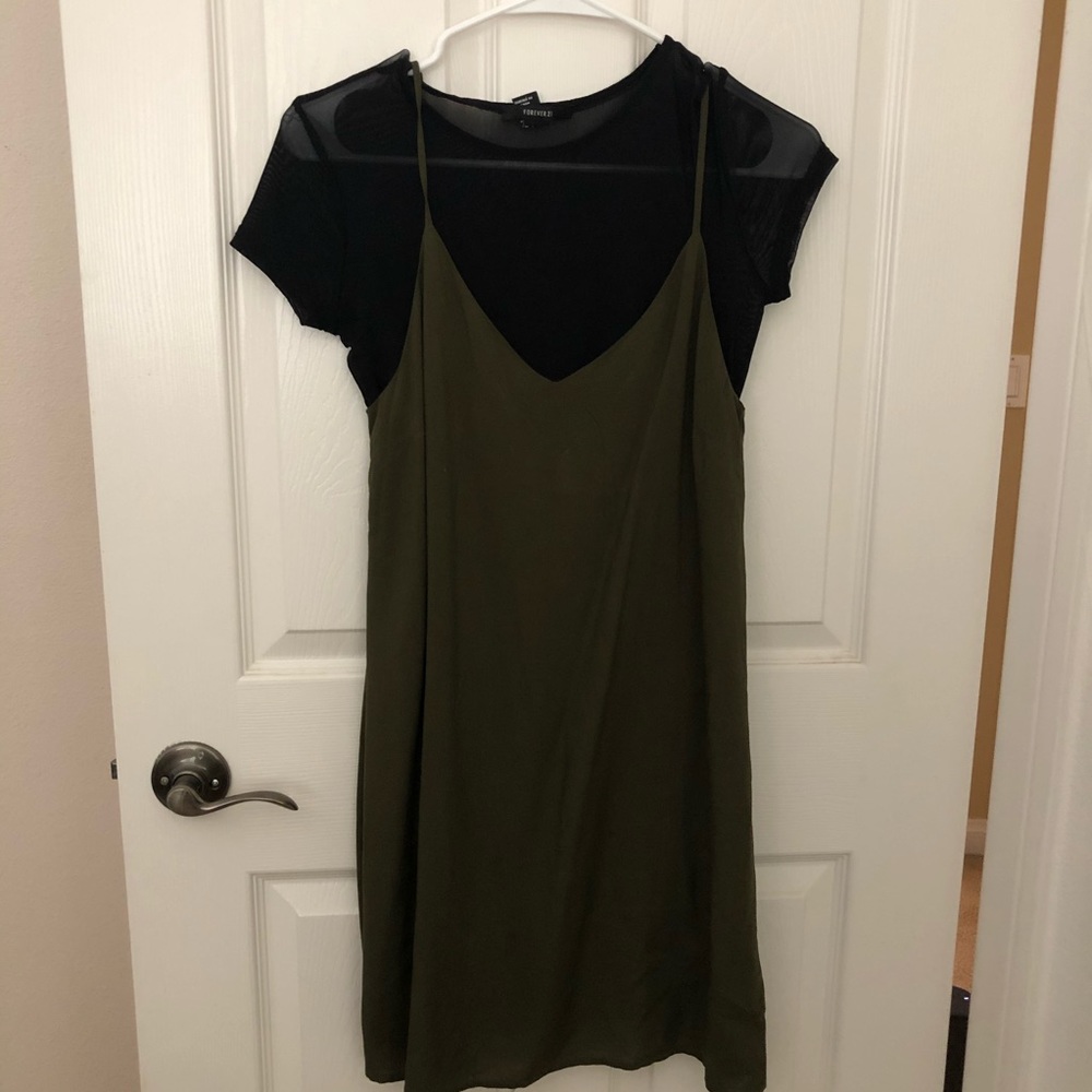 Olive Green Dress with Mesh Tshirt